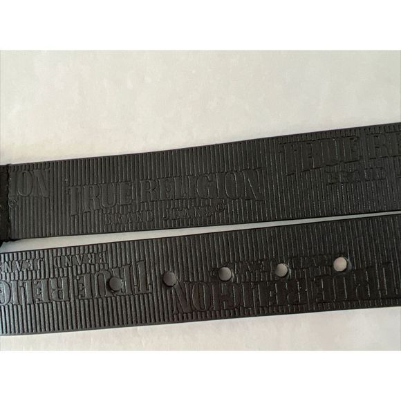 True Religion Men's Sz 34 Black Van Belt w/Textured Logo Repeat & Roller Buckle - Picture 3 of 8